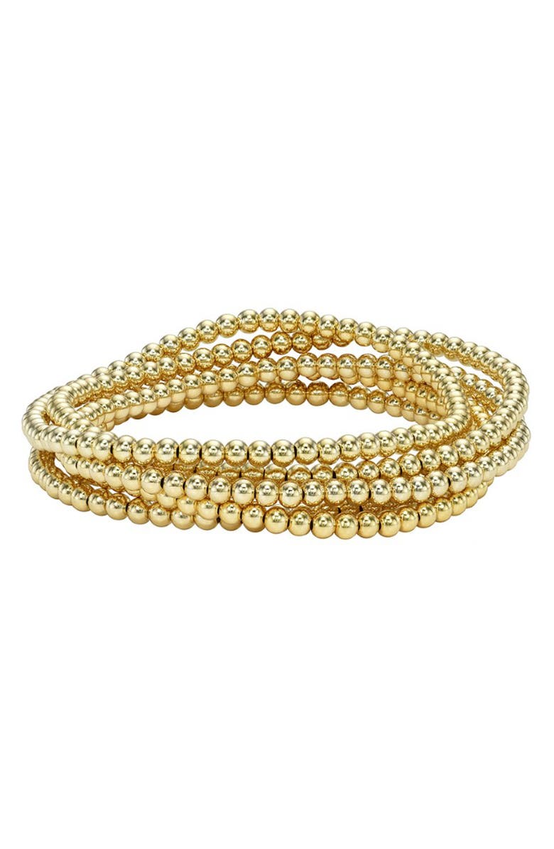 Zoe Lev Set of 5 Stretch Beaded Bracelets, Main, color, Yellow Gold