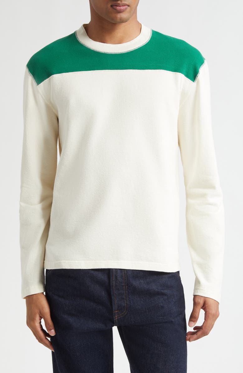 Drake's Colorblock Long Sleeve Football T-Shirt, Main, color, Antique White Green