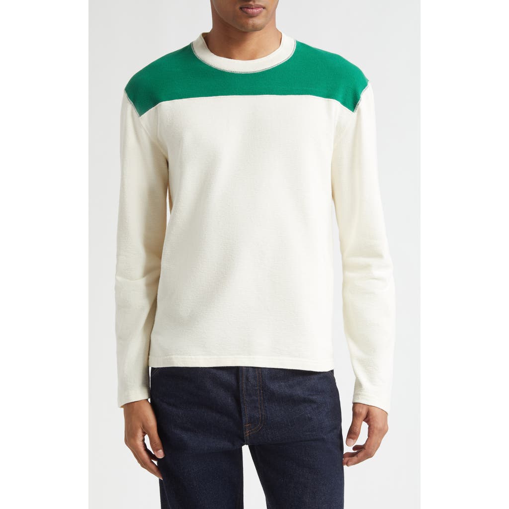 Drake's Colorblock Long Sleeve Football T-Shirt in Antique White Green  product