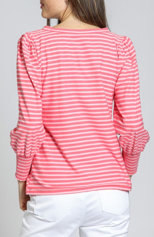 Apny Stripe Puff Shoulder Top In Pink