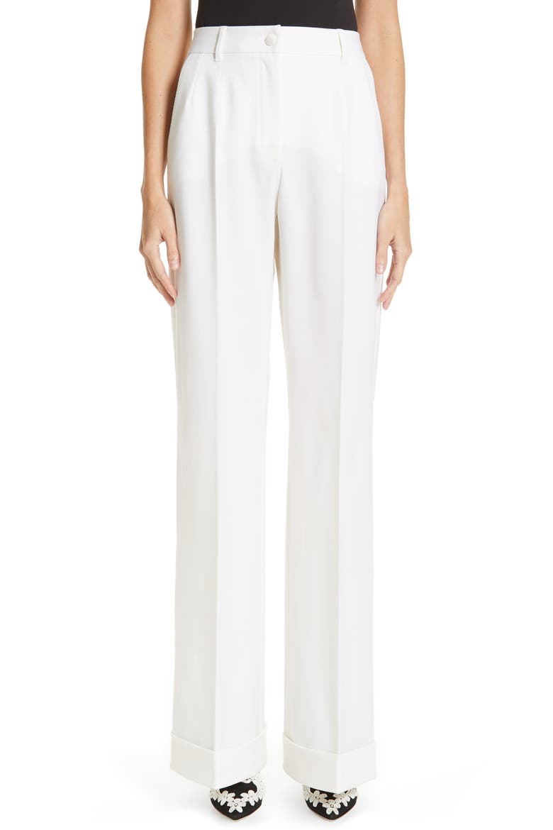 Wide Leg Cuff Wool Blend Pants, Main, color, WHITE