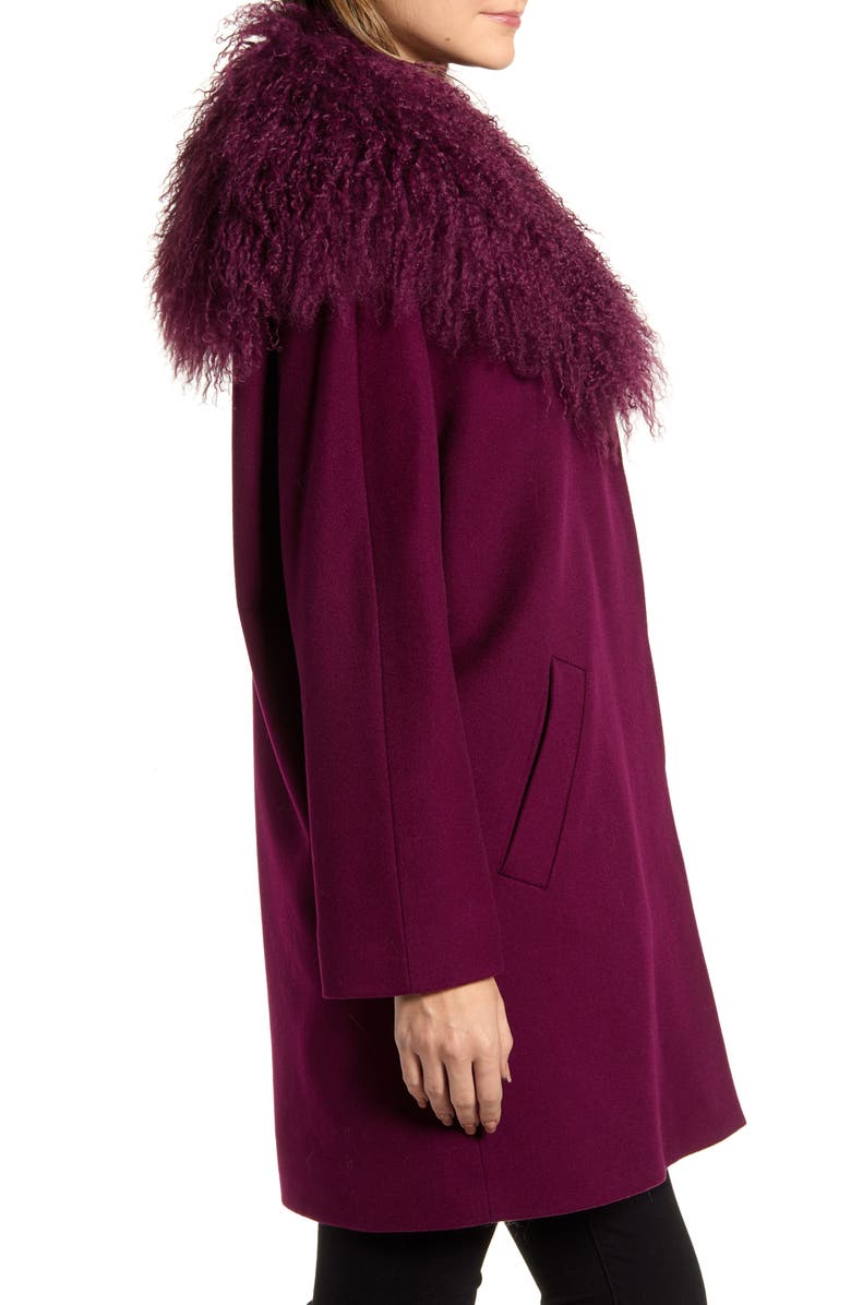 Fleurette Wool Coccon Coat with Genuine Lamb Fur Trim, Alternate, color, 