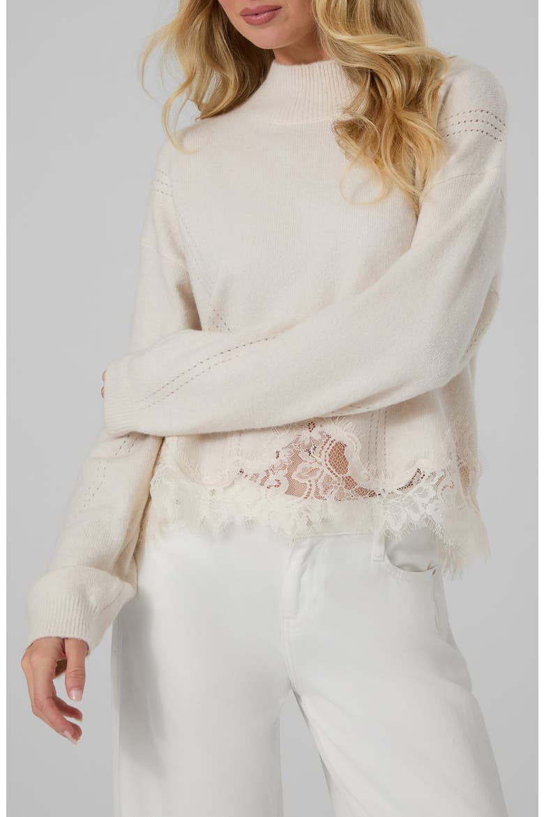 Hayden Lace Hem Mock Neck Sweater, Main, color, SILVER