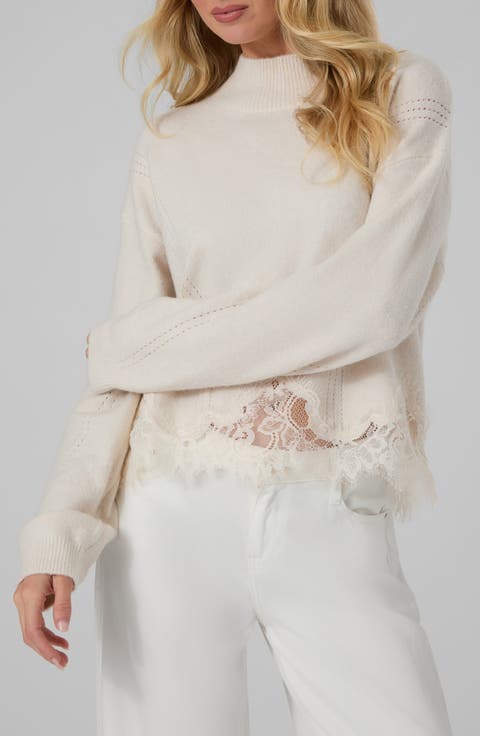 Hayden Lace Hem Mock Neck Sweater