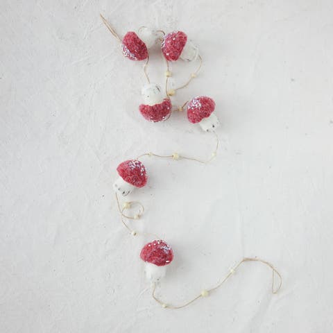 Felt Mushroom Garland with Paulownia Beads