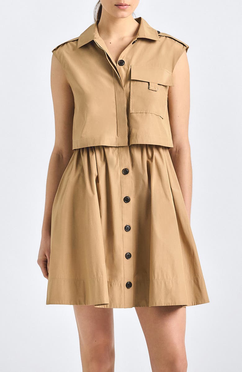 Derek Lam 10 Crosby Sequoia Sleeveless Mini Shirtdress, Main, color, Camel