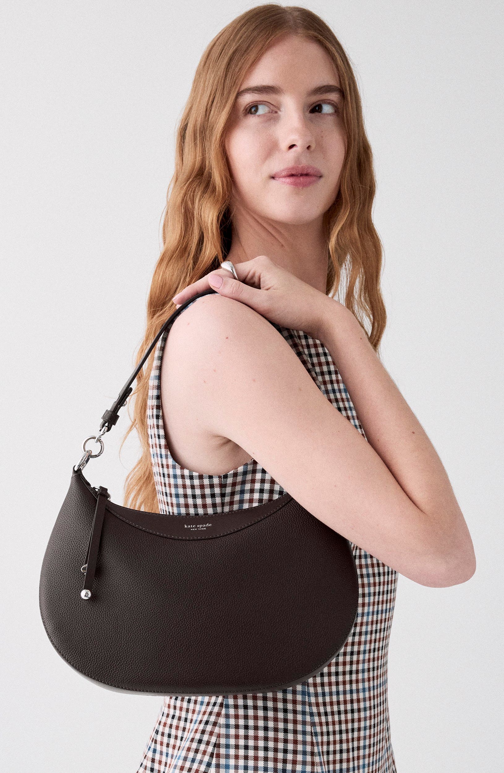Liv Pebbled Leather Shoulder Bag, Alternate, color, HOT FUDGE