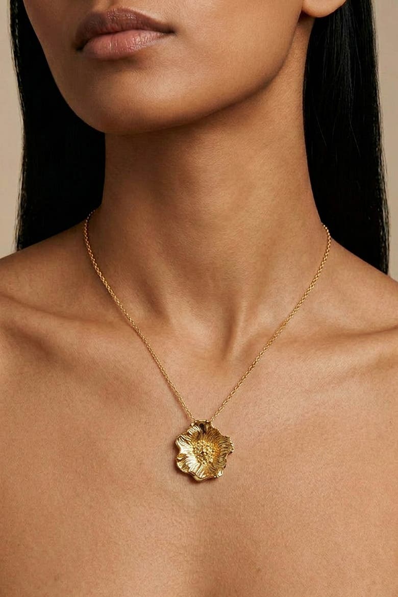 Poppy Gold Floral Pendant Necklace, Alternate, color, Gold