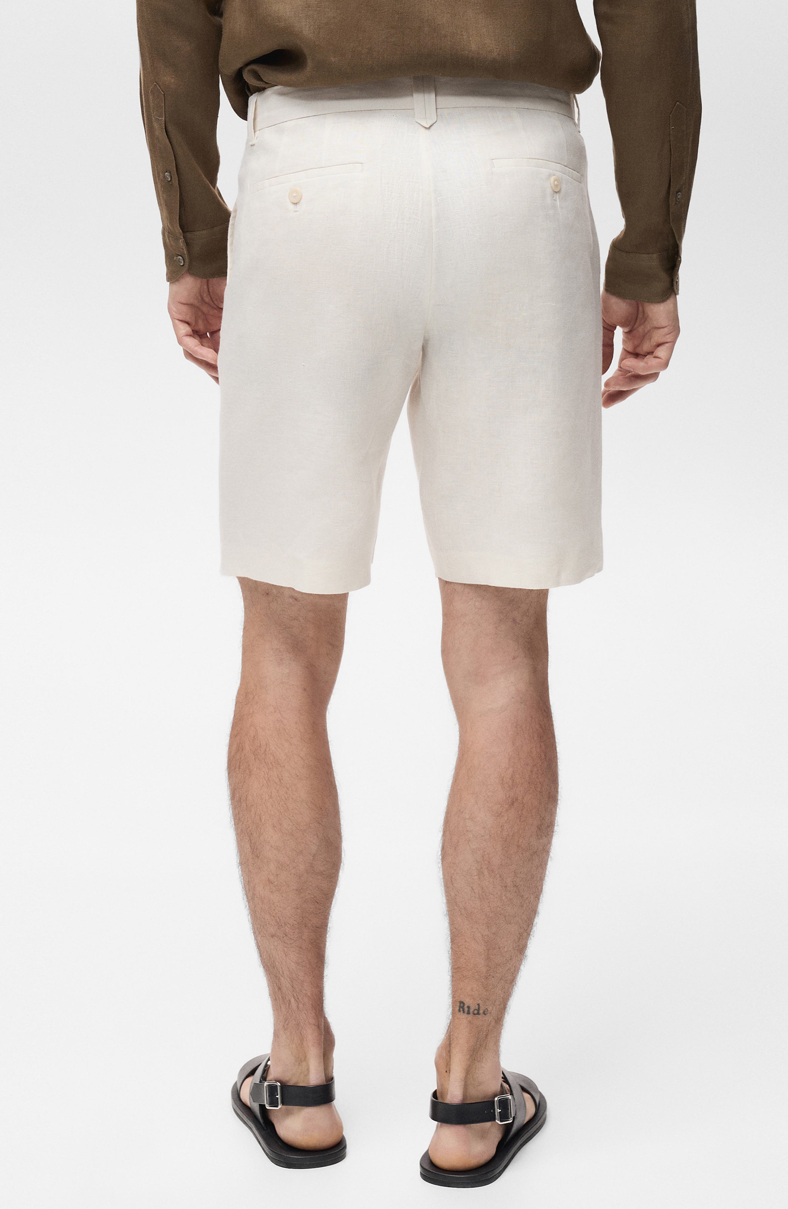 Slim Fit Flat Front Linen Bermuda Chino Shorts - image 2
