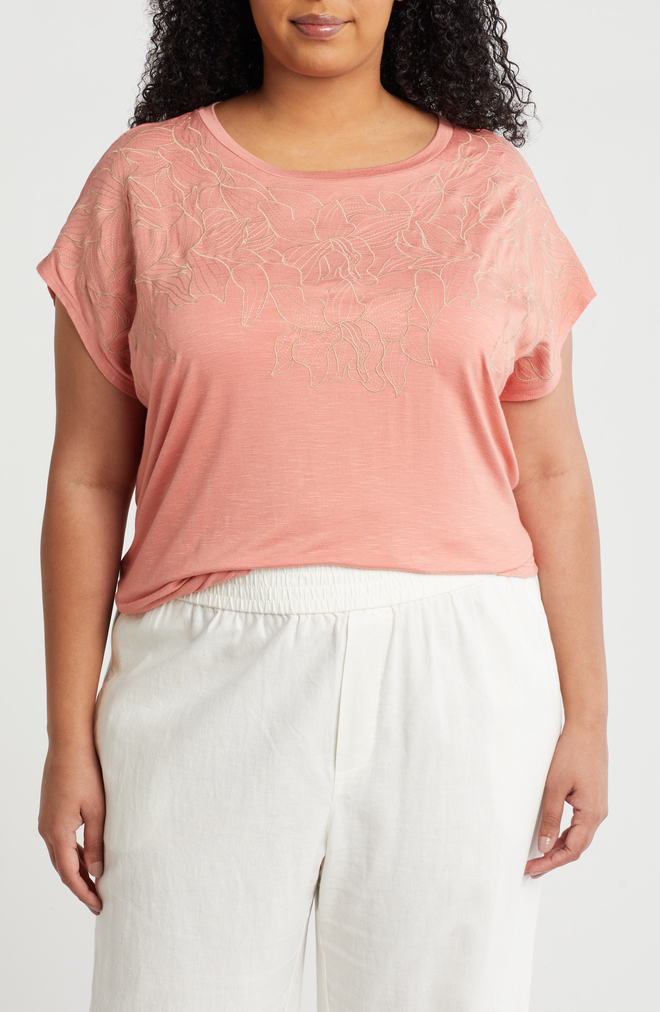 Adrianna Papell Floral Embroidered Shirt