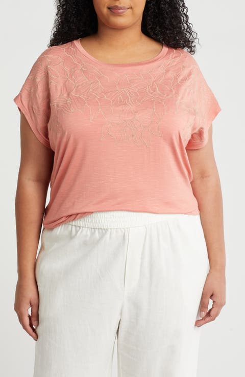 Floral Embroidered Shirt (Plus)