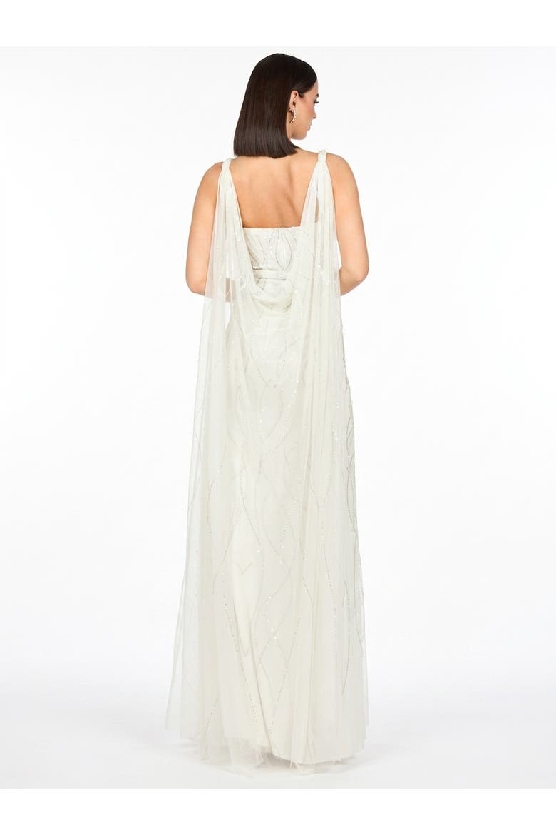 Beaded Faux-Wrap V-Neck Bridal Gown, Alternate, color, Ivory