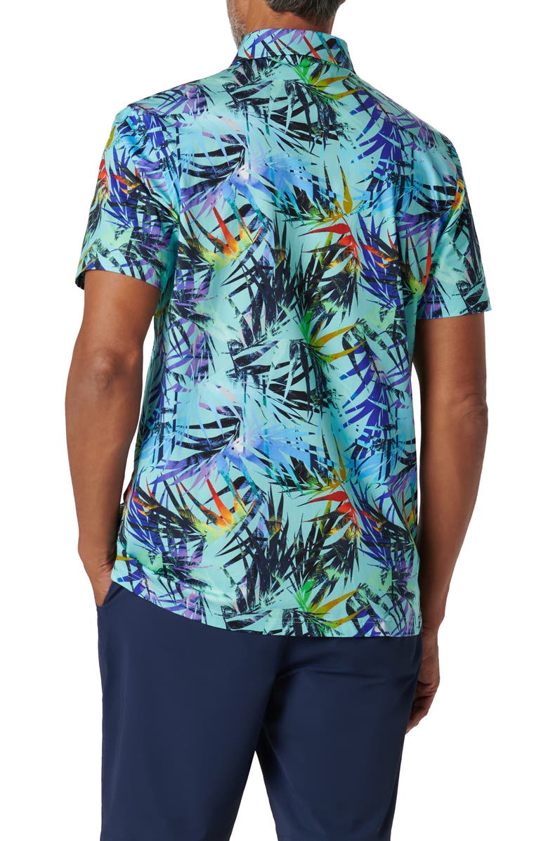 Bugatchi Victor OoohCotton<sup
®</sup
Tropical Leaf Print Polo, Alternate, color, Turquoise
