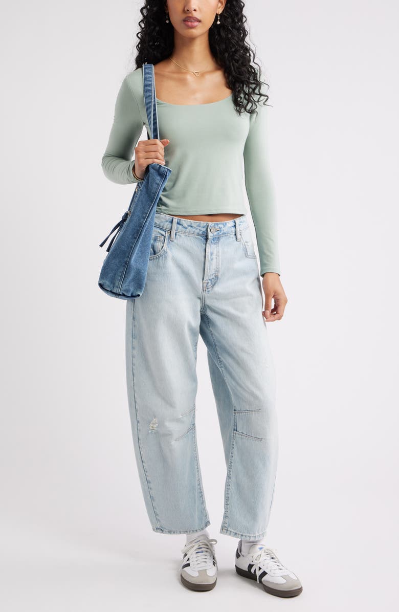 BP. Long Sleeve Square Neck T-Shirt, Alternate, color, Green Iceberg