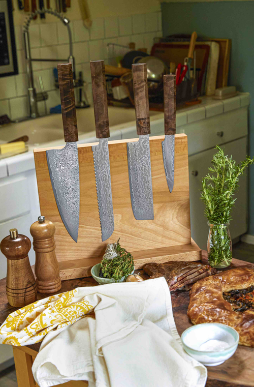 Italic European Beech Wood Magnetic Knife Block In Light Brown/beige