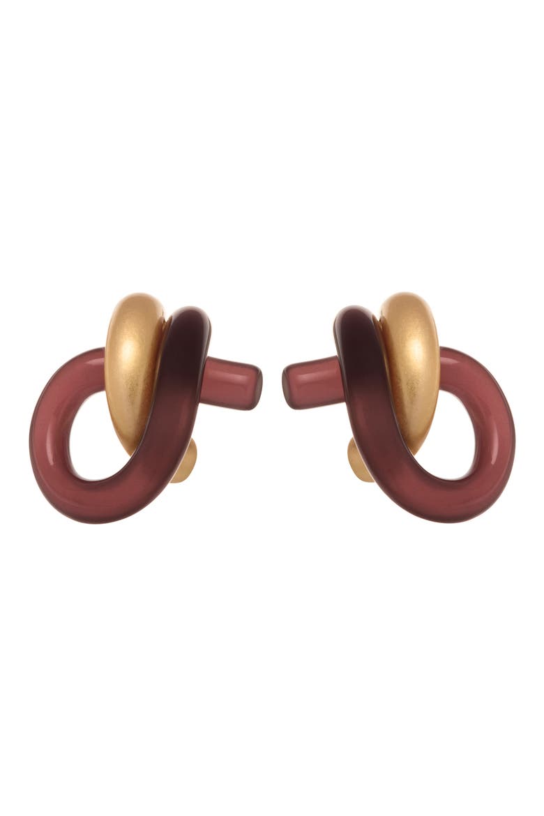 Pixie Polished Knot Earrings, Alternate, color, GOLD TONE / BURGUNDY