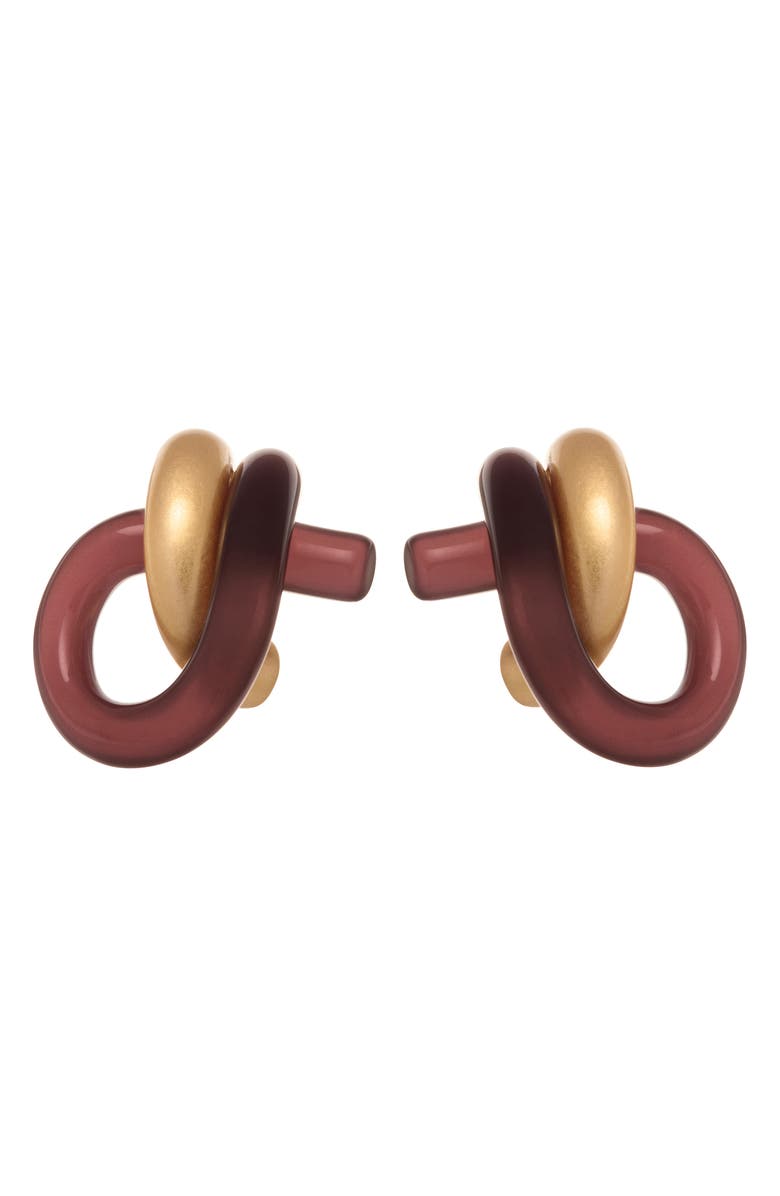 Reiss Pixie Polished Knot Earrings, Alternate, color, Gold Tone / Burgundy