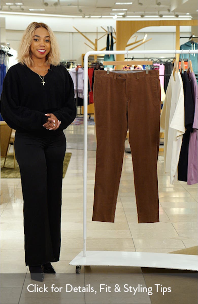 Palmer Brown Flat Front Cotton Stretch Corduroy Pants, sales video thumbnail