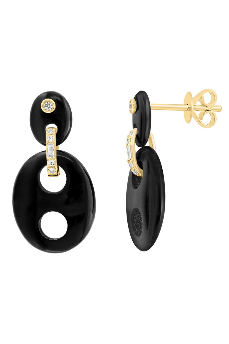 14K Yellow Gold Diamond & Onyx Drop Earrings, Main, color, BLACK