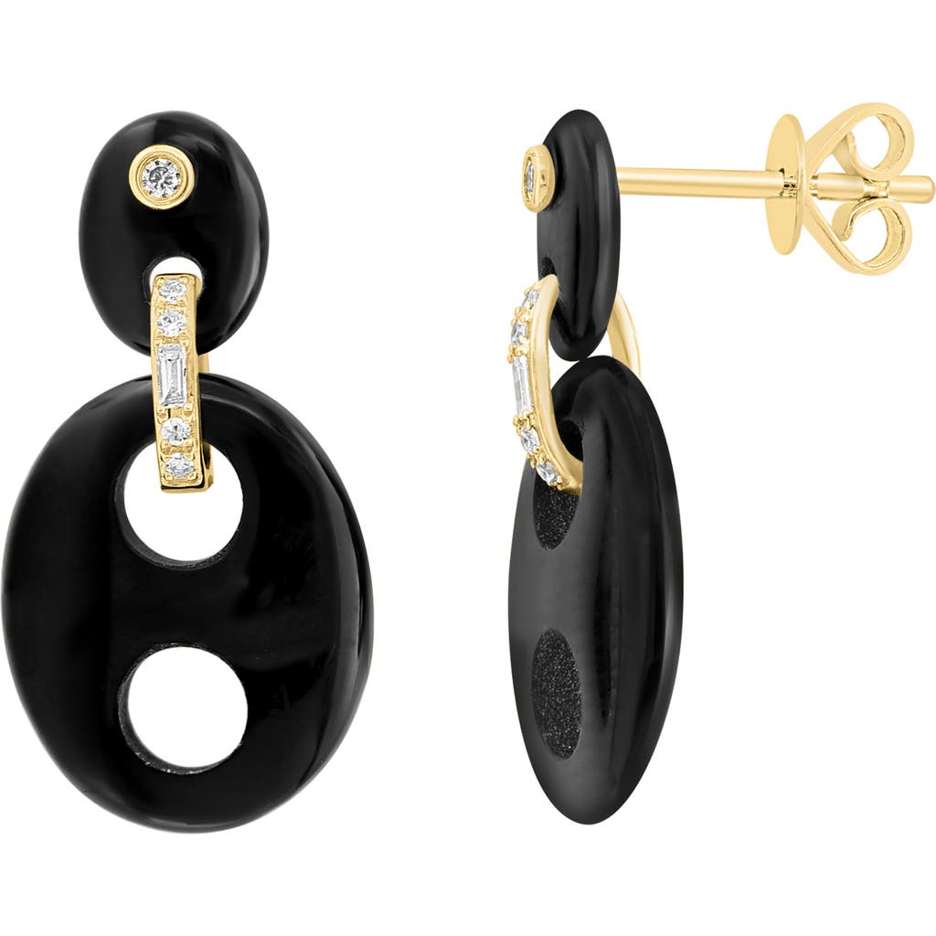 Effy 14k Yellow Gold Diamond & Onyx Drop Earrings In Black