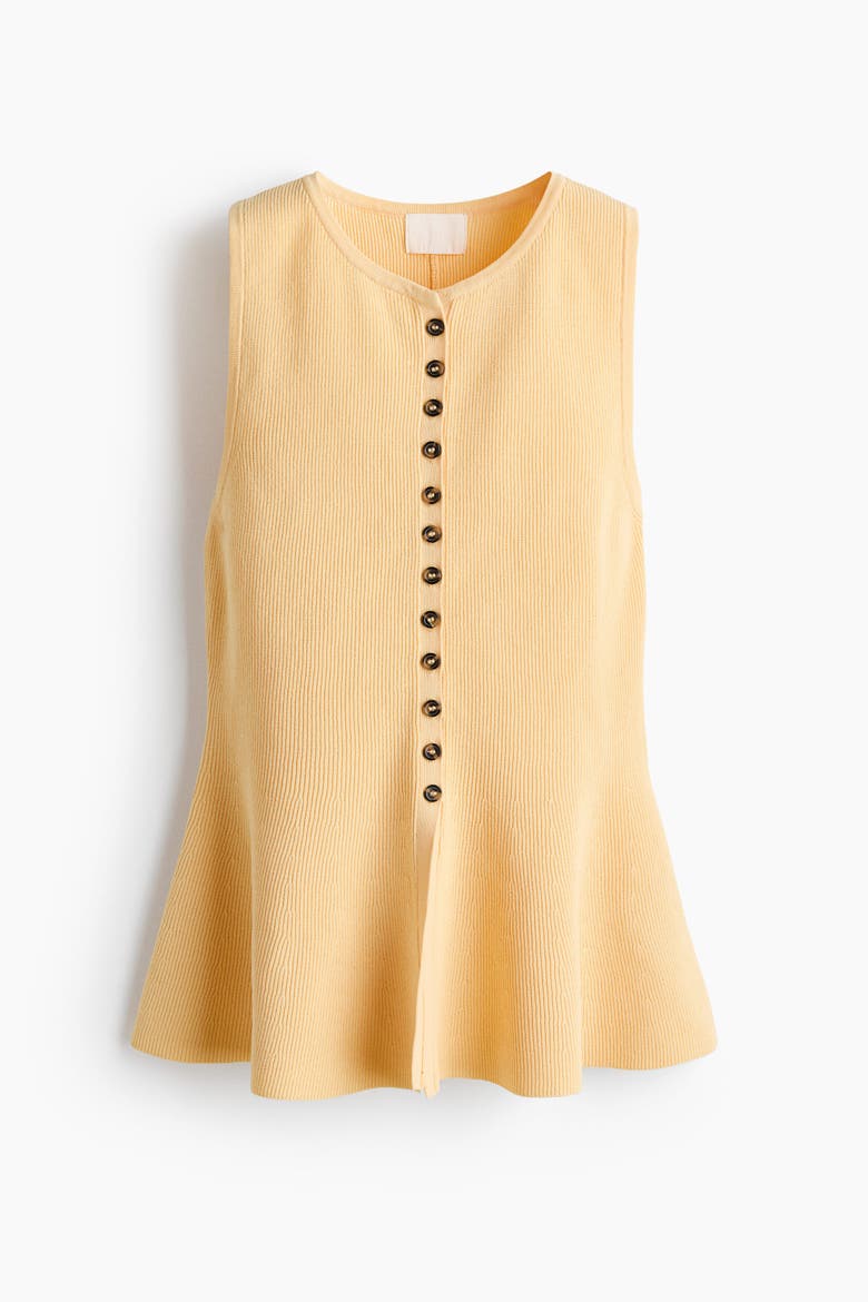 Rib-knit Peplum Waistcoat, Main, color, Light yellow