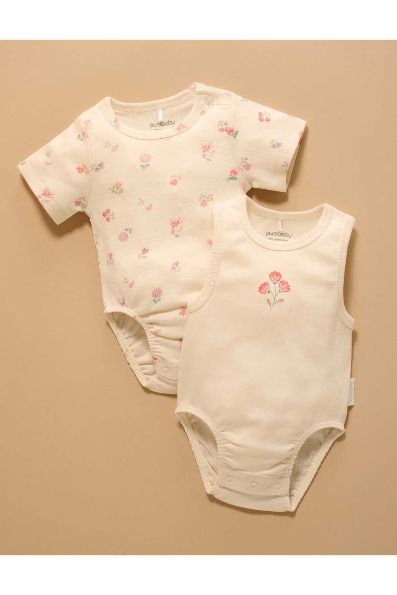 2 Pack Short Sleeve Ribbed Bodysuit Floral, Alternate, color, Emilia Print