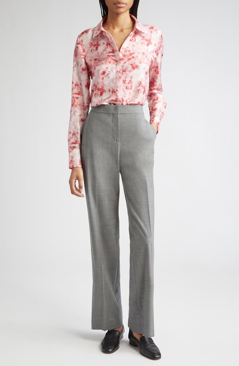 Lafayette 148 New York Scottie Floral Silk Georgette Button-Up Shirt, Alternate, color, Red Brick Multi