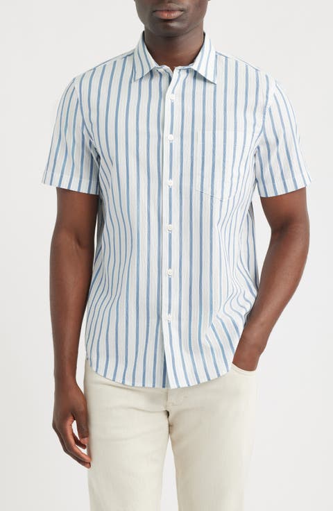 Cotton Blend Seersucker Button-Up Shirt