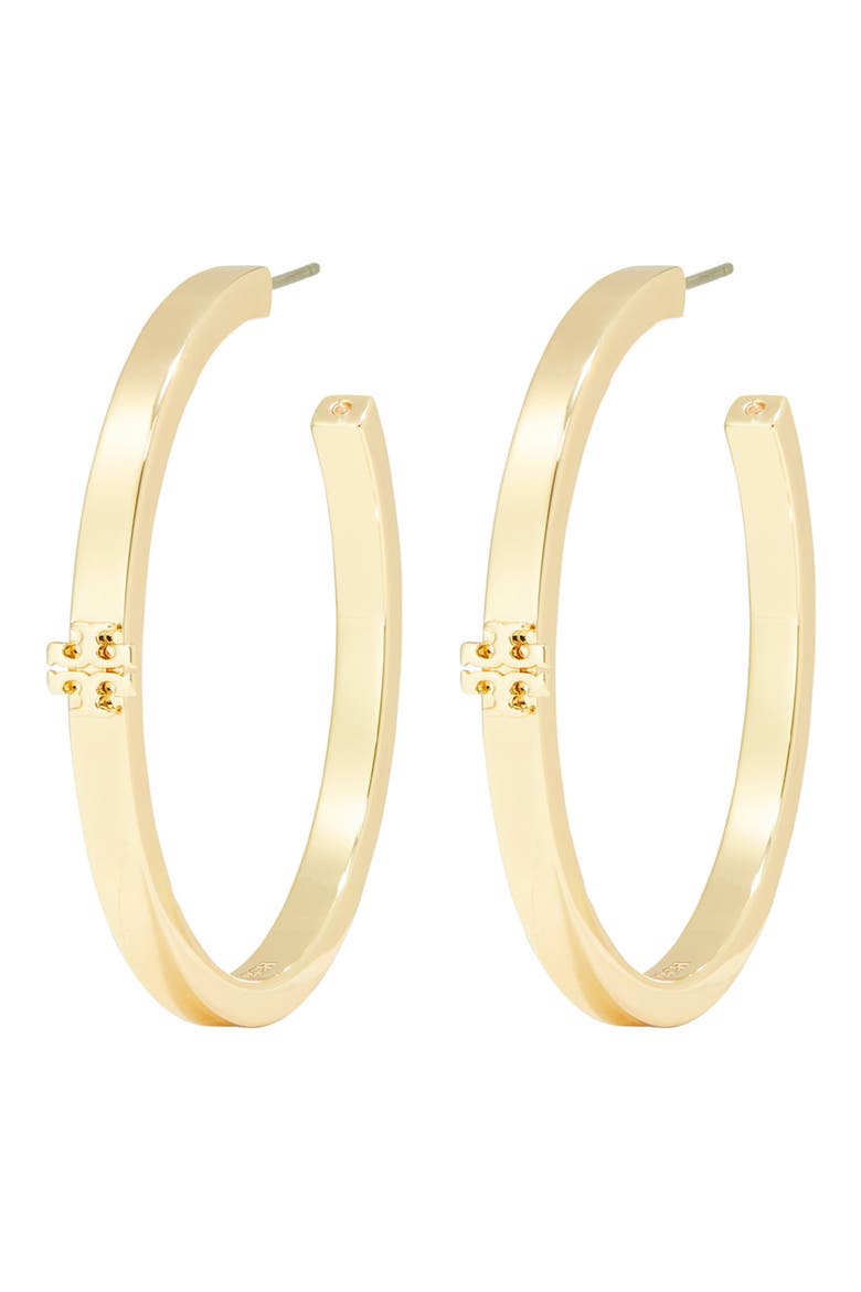 Thin Icon Hoop Earrings, Main, color, TORY GOLD