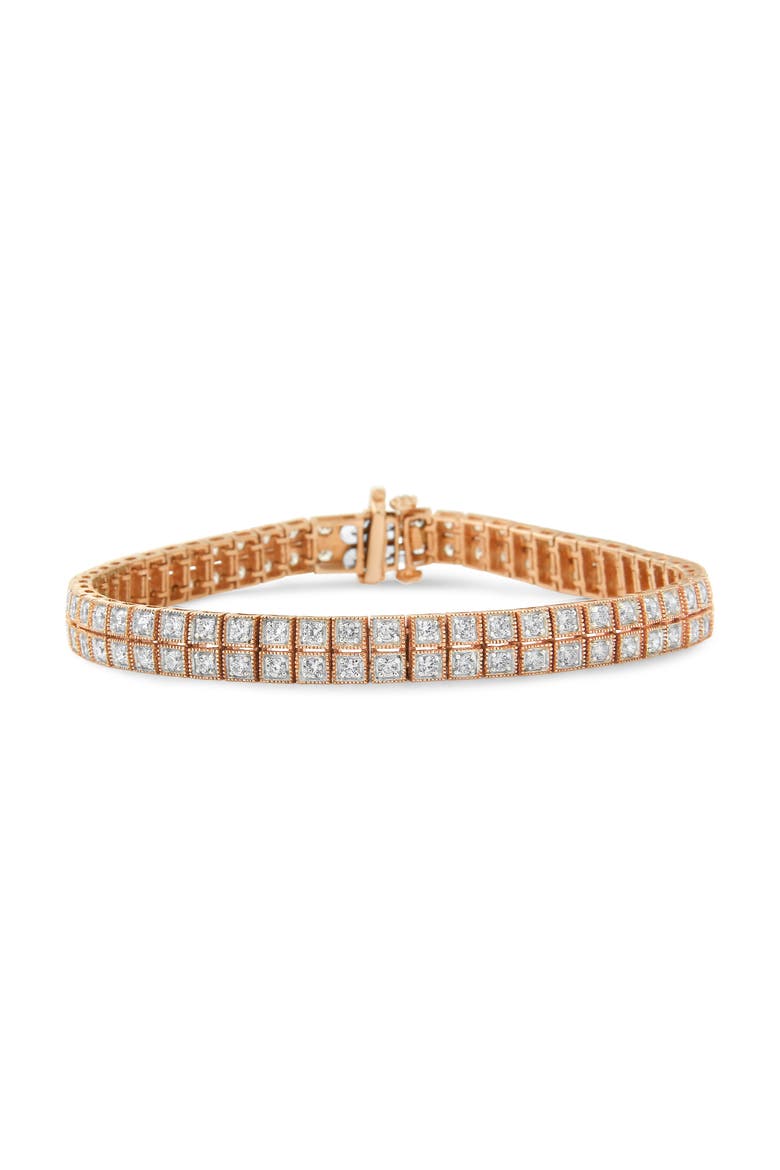 14K Rose Gold 3.0 Cttw Lab Grown Diamond Two Row Milgrain Tennis Bracelet, Alternate, color, Pink
