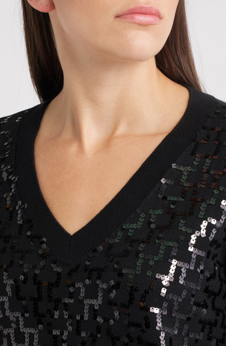 Anne Klein Sequin Zigzag Sweater, Alternate, color, Anne Black