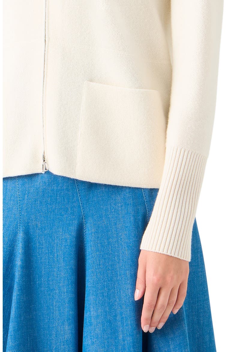 Cashmere Piqué Zip-Up Cardigan, Alternate, color, ECRU