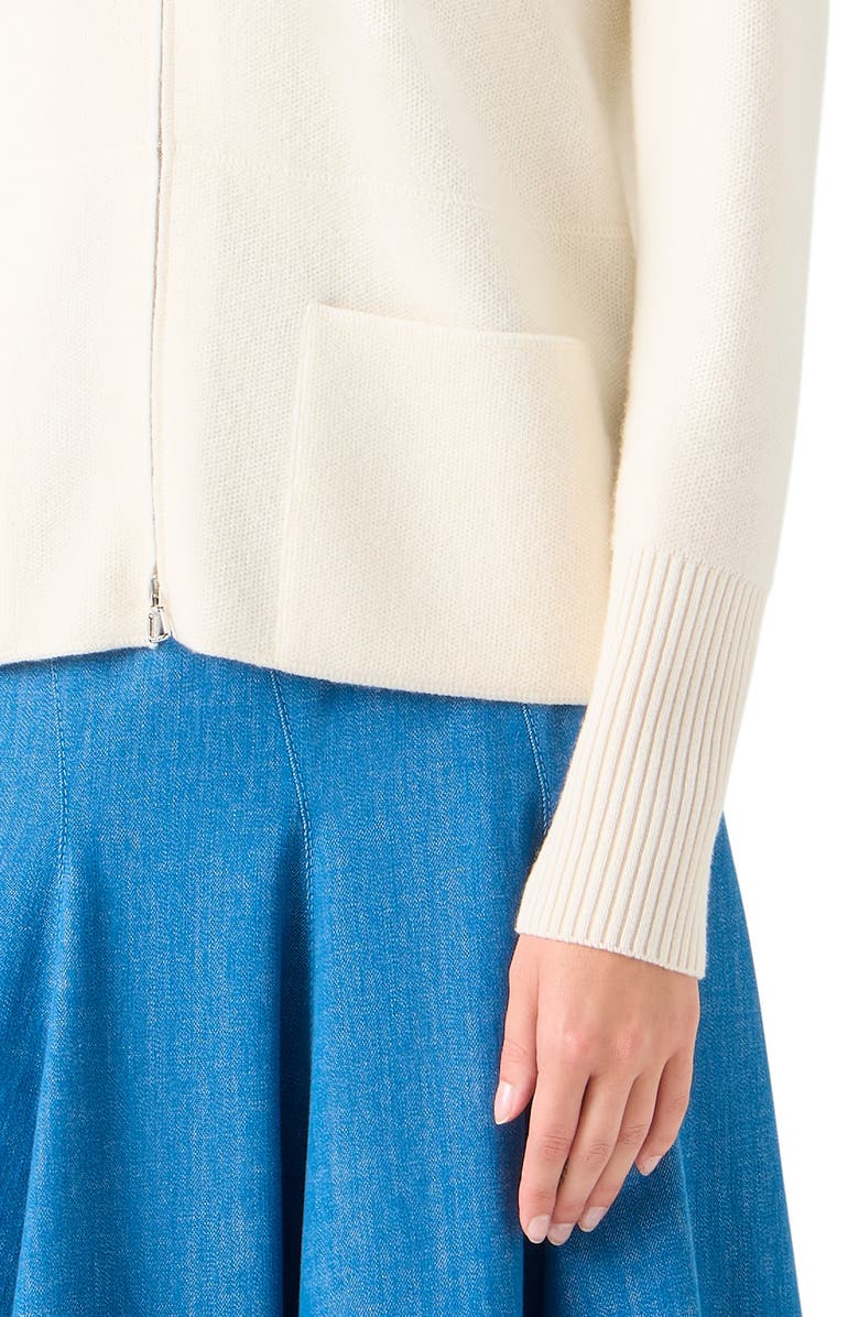 Akris Cashmere Piqué Zip-Up Cardigan, Alternate, color, Ecru