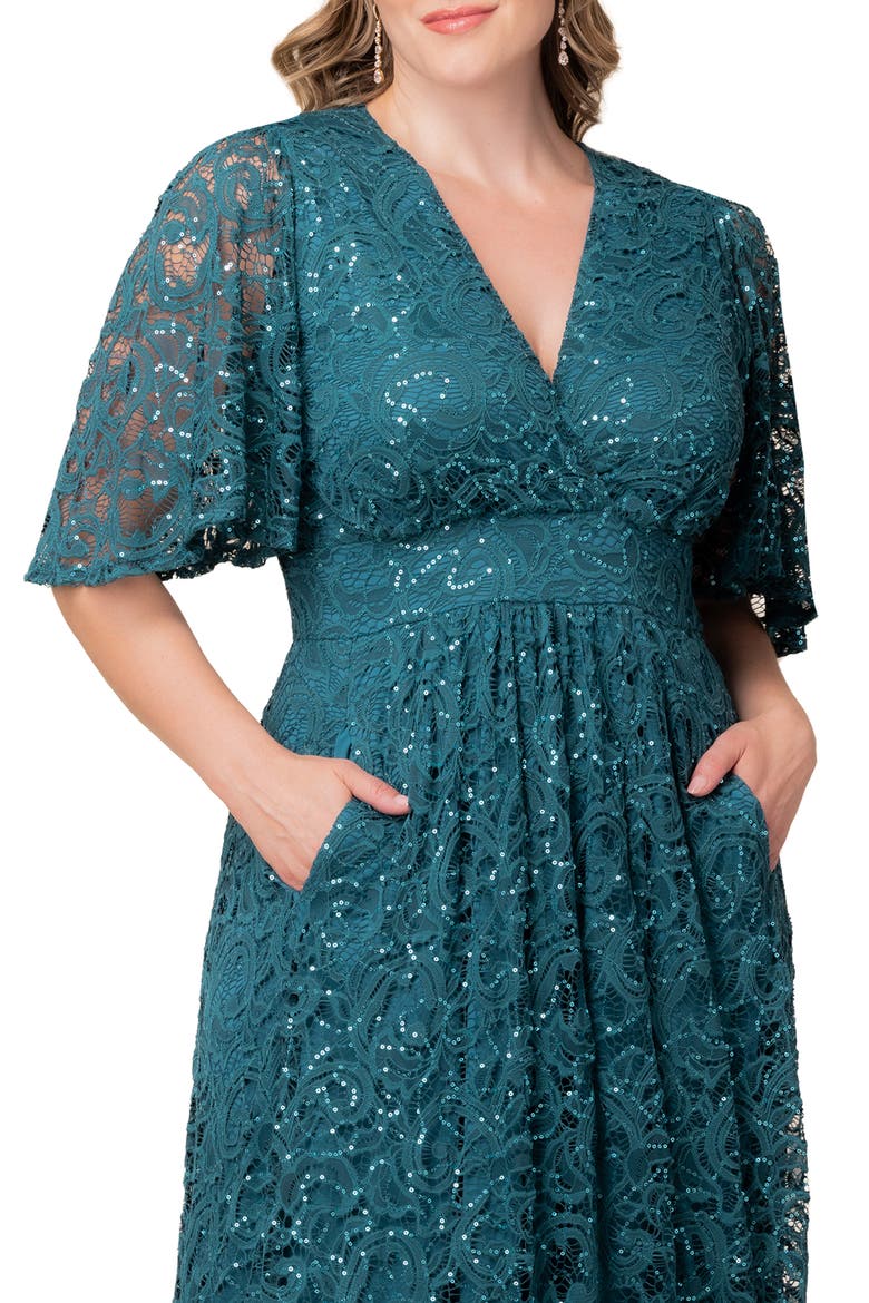 Luminous Sequin Lace A-Line Gown, Alternate, color, TEAL TOPAZ
