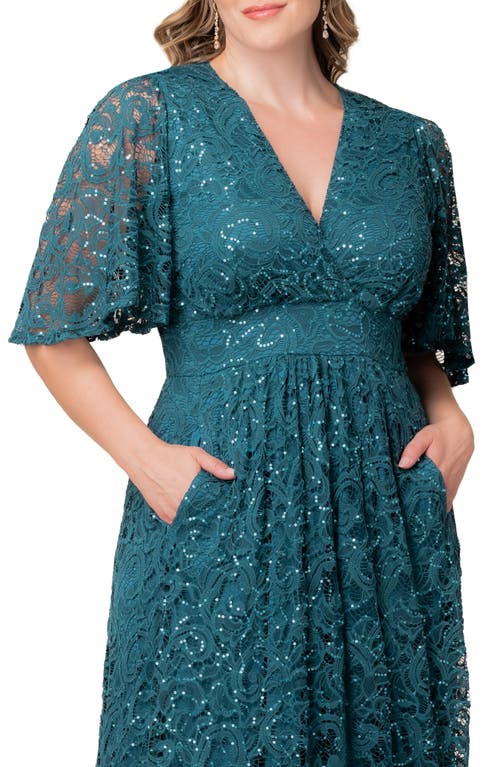 Kiyonna Luminous Sequin Lace A-line Gown In Blue