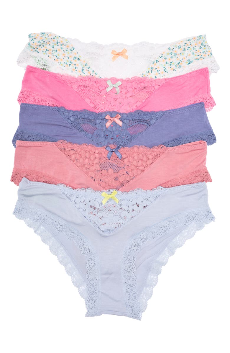 Honeydew Willow Assorted 5-Pack Hipster Panties, Main, color, 