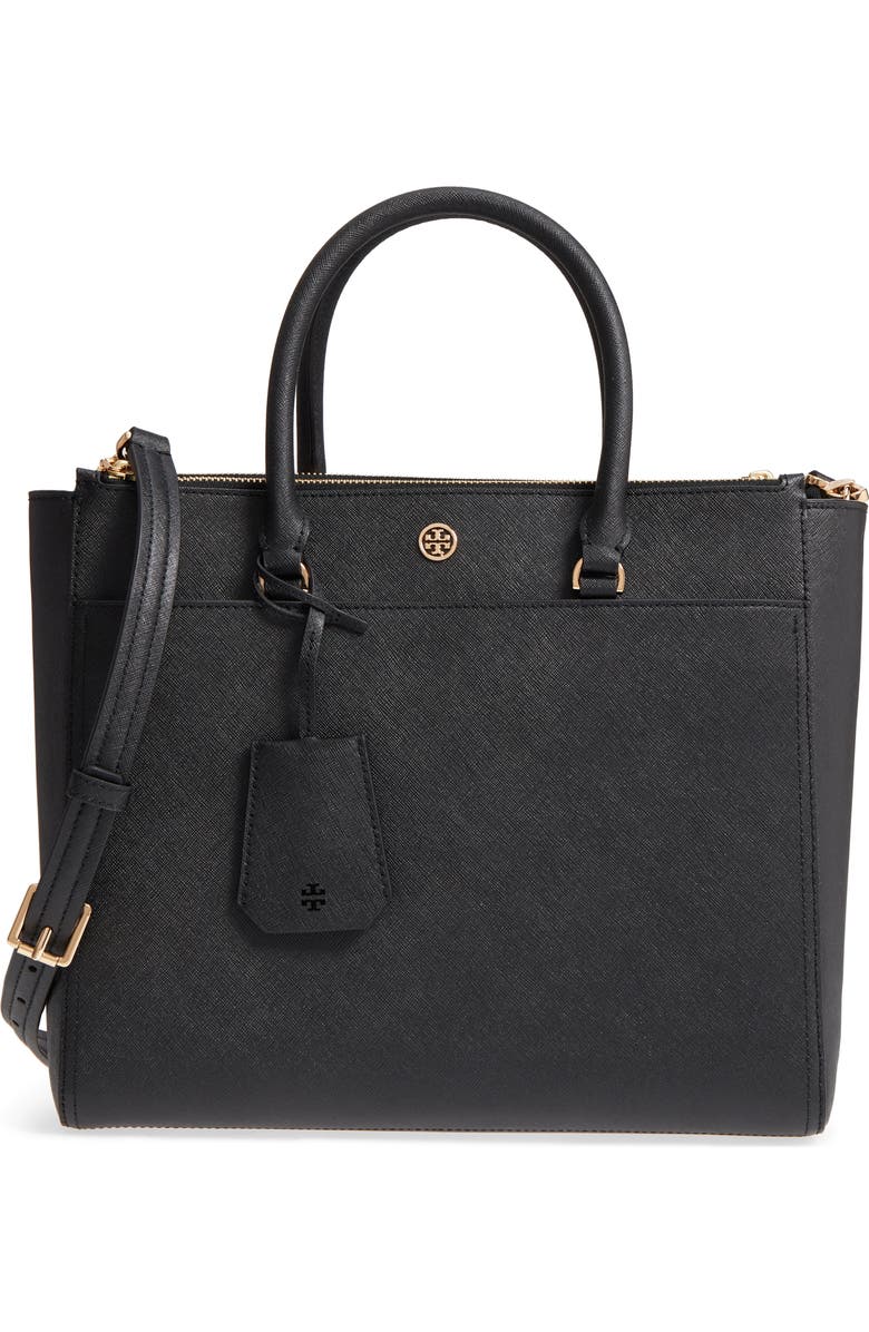 Tory Burch Robinson Double-Zip Leather Tote, Main, color,