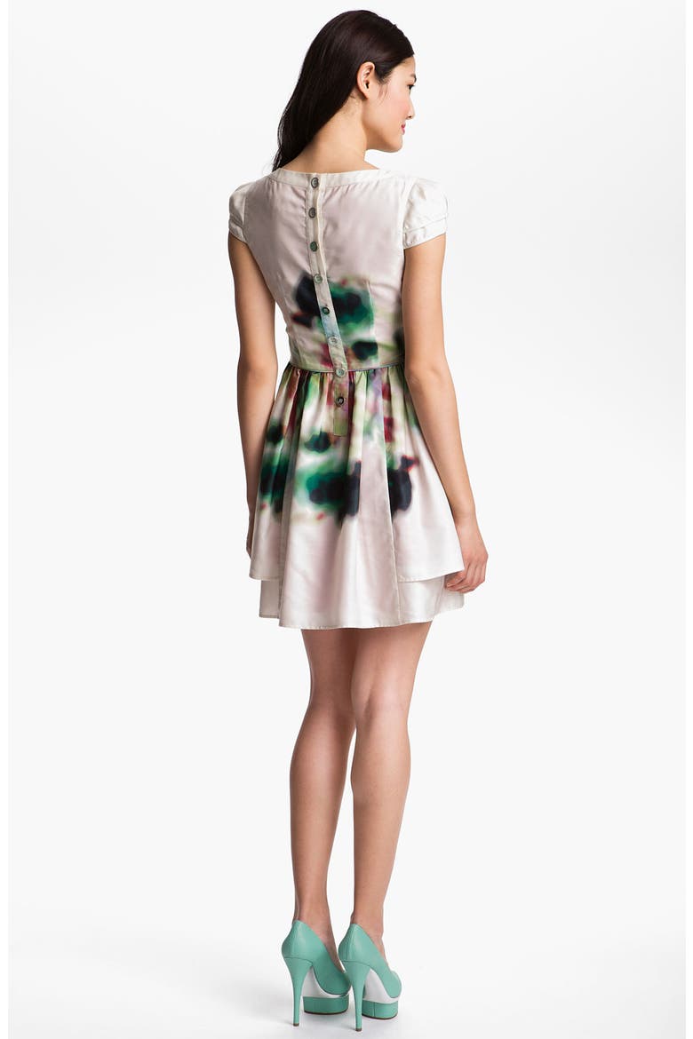Layered Print Fit & Flare Dress, Alternate, color, EXTOL WHITE PEPPER
