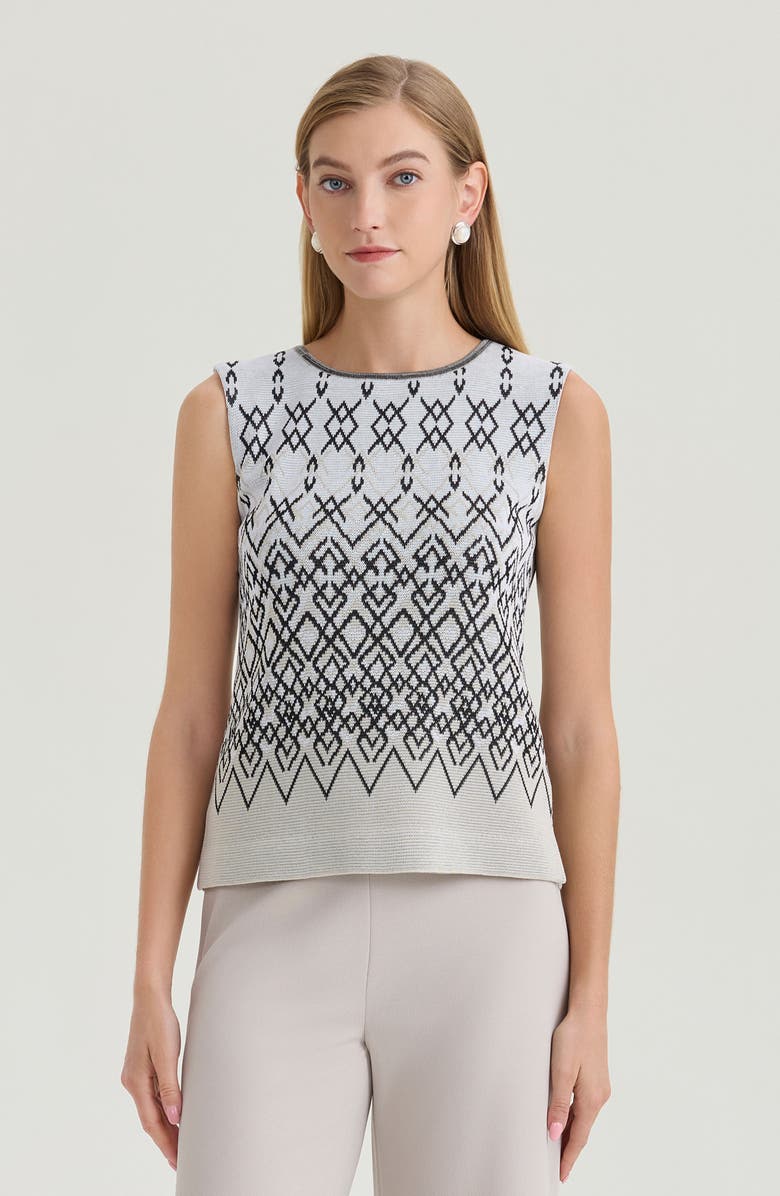 Ming Wang Diamond Jacquard Knit Tank, Main, color, Limestone/Black/White