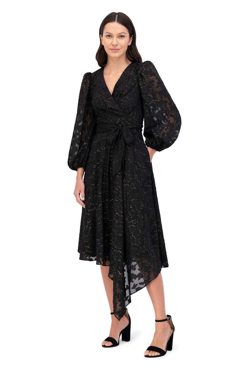 Eliza J Long Sleeve Burnout Chiffon Faux Wrap Midi Dress | Nordstromrack