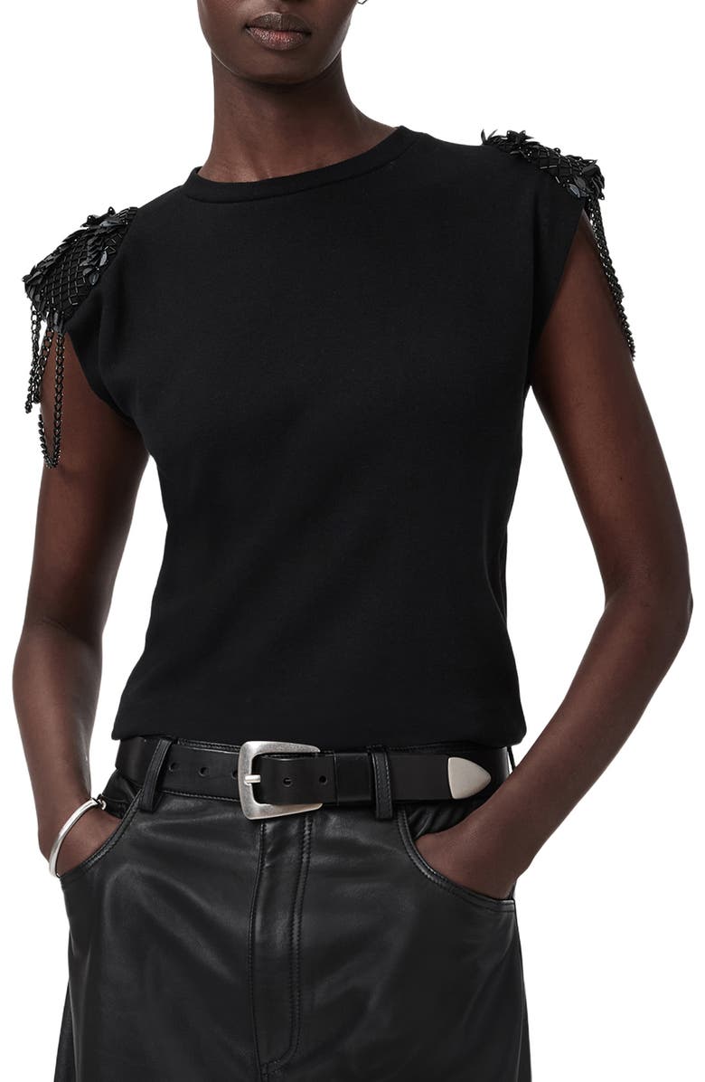 AllSaints Shona Beaded Sleeveless Top, Main, color, Black