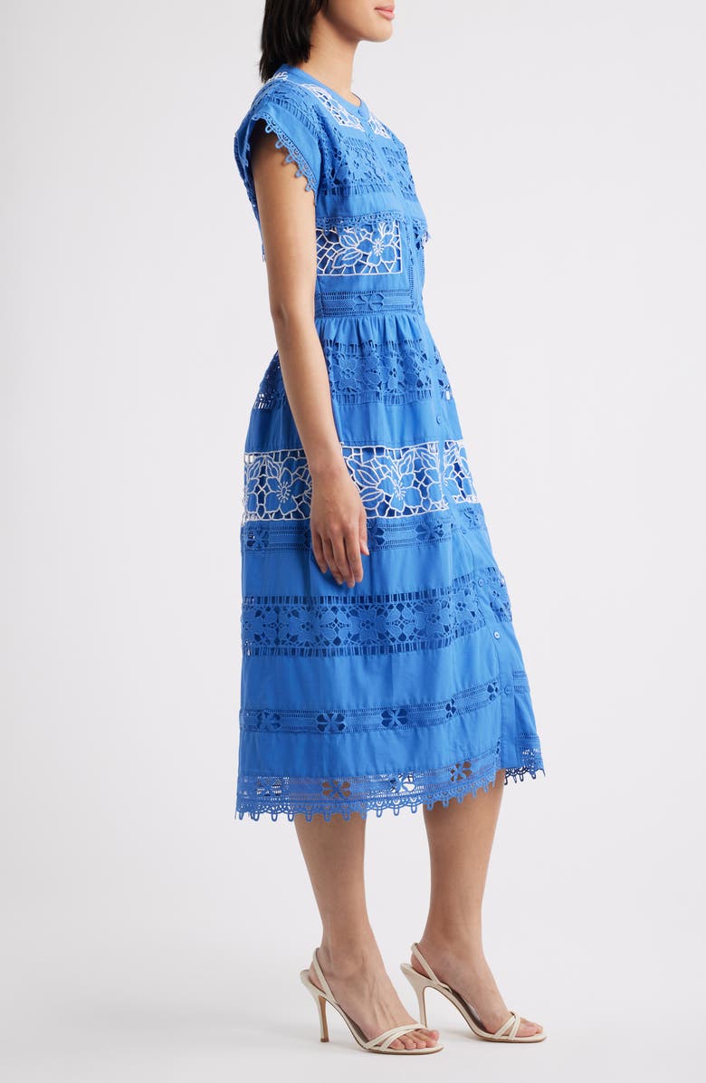 Elie Tahari The Ava Eyelet Midi Dress, Alternate, color, Seaport Blue