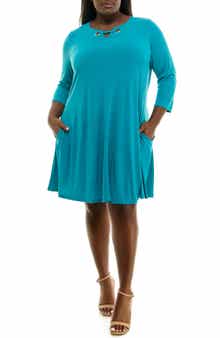 Three-Quarter Sleeve Trapeze Dress