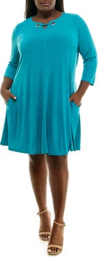 Nina Leonard Three-Quarter Sleeve Trapeze Dress