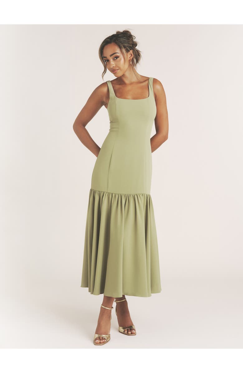 Six Stories Square Neck Drop Hem Midi Dress, Main, color, Sage