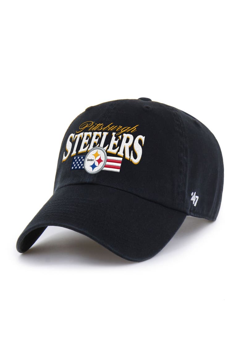 Men's '47 Black Pittsburgh Steelers American Flag Clean Up Adjustable Hat, Main, color, Black