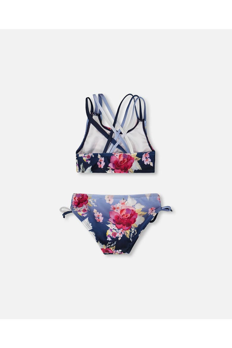 Two-Piece Rose Swimsuit, Alternate, color, Blue with Roses Print