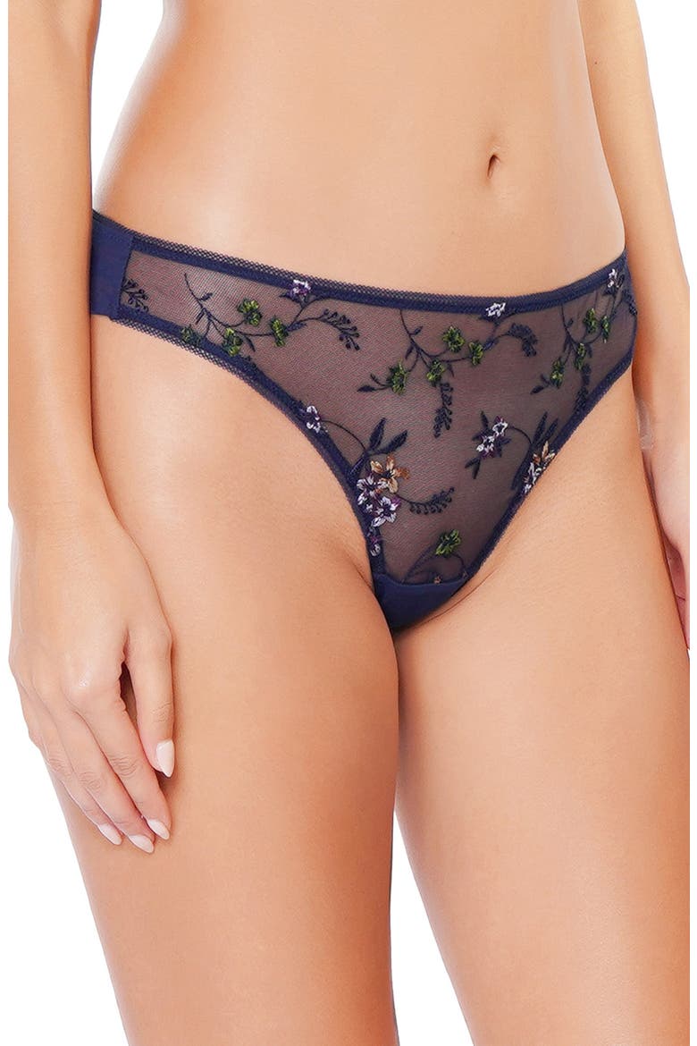Insouciante Embroidered Thong, Alternate, color, MARINE