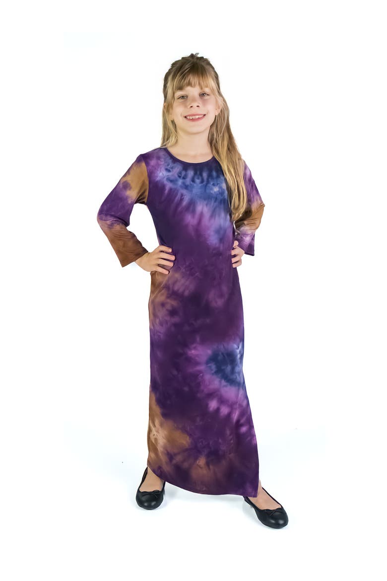 Purple Tie Dye Long Sleeve Side Slit Maxi Dress, Alternate, color, Purple Multi