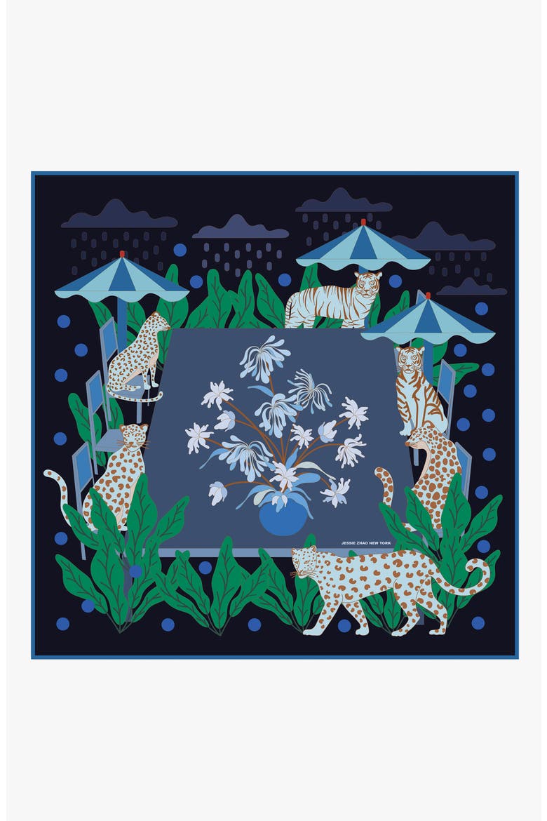 Double Sided Wool Silk Scarf Of Night Banquet, Main, color, Blue